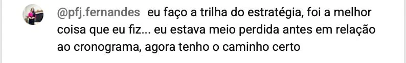 Comentário de @pfj.fernandes: “Eu estava meio perdida em relação ao cronograma, agora tenho o caminho certo.”