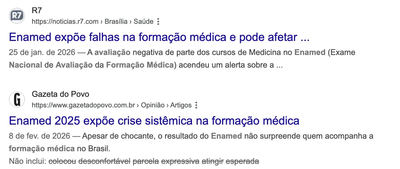 R7 e Gazeta do Povo: ENAMED expõe falhas na formação médica