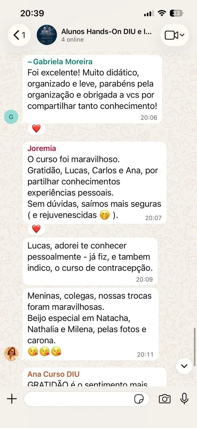 Depoimento de aluna no WhatsApp