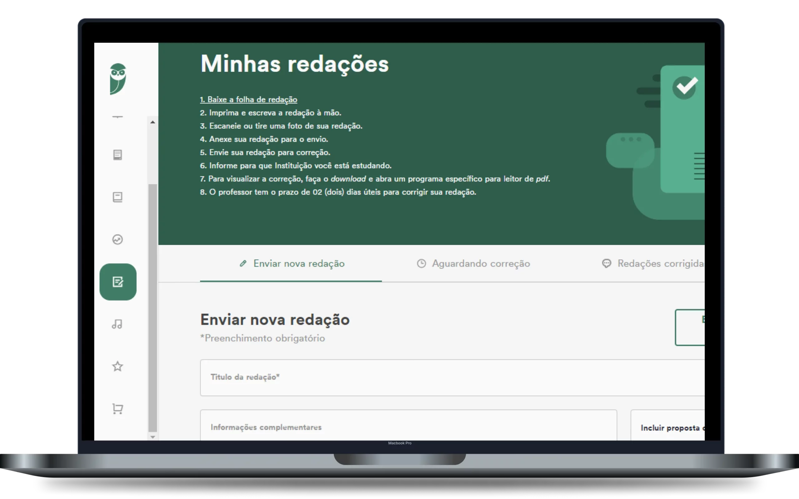 Tela Minhas Redações com fluxo de envio para correção
