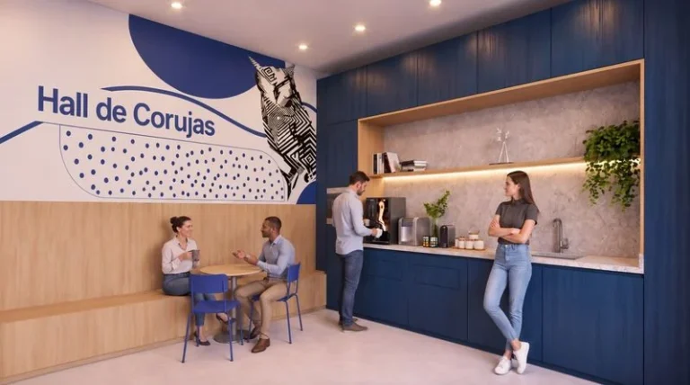 Hall de corujas do projeto da unidade do Paraíso