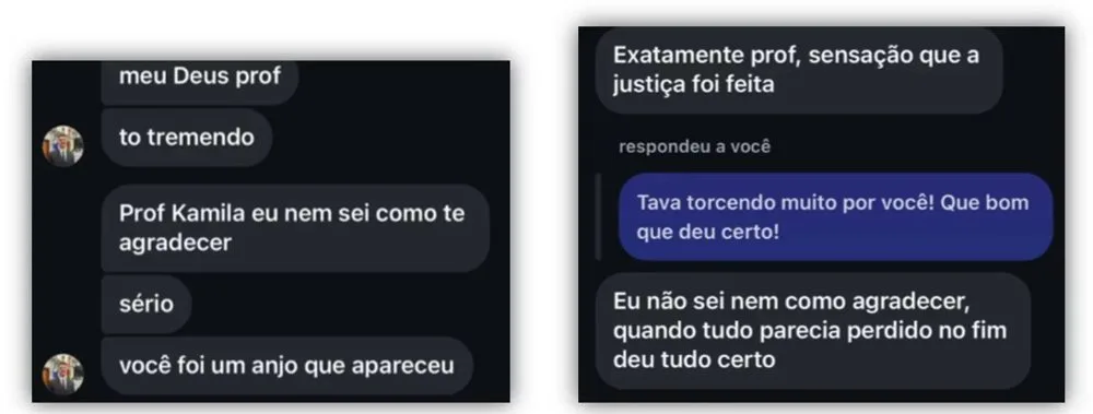 Depoimento de agradecimento após aprovação no recurso